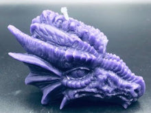 Load image into Gallery viewer, Amazing Dragon Head Beeswax Candle. Incredibly detailed dragons head takes you right back to the Game of Thrones movie. Purple Dragon Beeswax Candle
