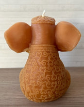 Load image into Gallery viewer, Gorgeous ﻿Elephant / Ganesh Beeswax Candle ﻿is adorned in a decorative blanket &amp; headpiece.  Elephants are symbolized as removers of obstacles and a provider of fortune and good luck.
