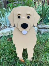 Load image into Gallery viewer, Let this adorable Golden Retriever Planter help welcome guests to your home.  Custom dog tags with your dogs name also available (please message us - adds $5 to cost of planter box).  Great gift for the dog lovers in your life!
