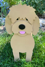 Load image into Gallery viewer, Let this adorable Goldendoodle Planter help welcome guests to your home.  Custom dog tags with your dogs name also available (please message us - adds $5 to cost of planter box).  Great gift for the dog lovers in your life!
