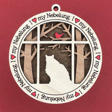 Load image into Gallery viewer, Share the love for our furry friends with these beautiful cat ornaments!  100 different options available.  Send us the name you&#39;d like personalized on it &amp; we&#39;ll add it to your ornament.  Our standard background is the trees with the cardinal in them.  If you&#39;d like a different background, please contact us.
