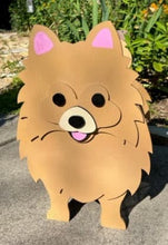 Load image into Gallery viewer, Let this adorable Pomeranian Dog Planter help welcome guests to your home.  Custom dog tags with your dogs name also available (please message us - adds $5 to cost of planter box).  Great gift for the dog lovers in your life!
