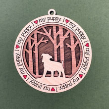 Load image into Gallery viewer, Share the love for our furry friends with these beautiful I Love My Dog ornaments!  250 Breeds available.  Send us the name you&#39;d like personalized on it &amp; we&#39;ll add it to your ornament.  

