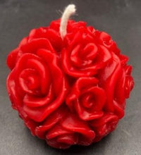 Load image into Gallery viewer, Small Beeswax Ball Candle with Rose images all around the sides &amp; top.
