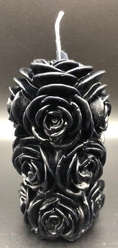 The quintessential decorative candle - now available in black! This beautiful rose, with a rustic and fading design makes for a perfect gift for your loved one. Watch the flame dance inside the warm glowing wall of beeswax petals.  Perfect for Halloween weddings, Halloween decor or Gothic Decor & gifts.  