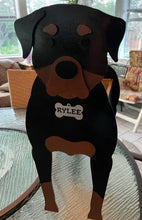 Load image into Gallery viewer, Let this adorable Rottweiler Dog Planter help welcome guests to your home.  Custom dog tags with your dogs name also available (please message us - adds $5 to cost of planter box).  Great gift for the dog lovers in your life!
