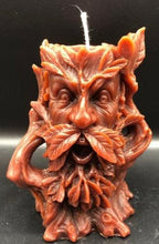 Load image into Gallery viewer, This incredibly detailed Spirit of the Forest Beeswax Candle adds a bit of earthiness &amp; whimsy to any setting.  The ancient &amp; wise watcher of the woods with his weathered bark &amp; thick leaves.  He is the spirit of the forest, knowing, watching as time slowly passes.
