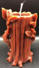 Load image into Gallery viewer, This incredibly detailed Spirit of the Forest Beeswax Candle adds a bit of earthiness &amp; whimsy to any setting.  The ancient &amp; wise watcher of the woods with his weathered bark &amp; thick leaves.  He is the spirit of the forest, knowing, watching as time slowly passes.  Back view.
