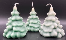 Load image into Gallery viewer, This Spruce Tree Beeswax Candle with &#39;snow cap&#39; is sure to light up any cabin or rustic setting.  Perfect for your home in the woods or rustic rooms.   Great as Christmas Decor also.   These homemade candles add a great warm, cozy, bright glow to your home or office. Great as gifts or as an addition to your holiday or cabin decorations.
