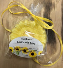 Load image into Gallery viewer, Adorable Sunflower shaped Goat&#39;s Milk Soap with sparkle mica center. Rich and creamy soap gently cleanses your skin while keeping it hydrated.
