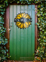 Load image into Gallery viewer, This bright &amp; cheery sunflower welcome door hanger is sure to make your guests smile as they enter your home.  Great for birthday or housewarming gifts.
