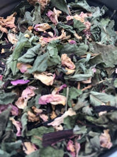 Load image into Gallery viewer, Hibiscus tea, shown in tin. Rosehips, rose petals, lemonbalm
