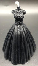 Load image into Gallery viewer, Elegant wedding dress silhouette beeswax candle. Lace top with flowing wedding gown bottom. Perfect for wedding showers or gifts.  Shown in black.
