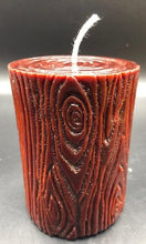 Load image into Gallery viewer, This log inspired beeswax pillar candle would be great in any cabin or rustic setting. Perfect for nature lovers!

