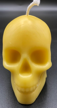 Load image into Gallery viewer, Votive size Beeswax Skull Candle is perfect or Halloween, Biker or Gothic Decor. 

