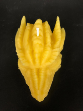 Load image into Gallery viewer, Amazing Dragon Head Beeswax Candle.  Incredibly detailed dragons head takes you right back to the Game of Thrones movie.  Top view.
