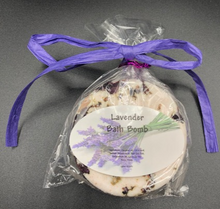 Load image into Gallery viewer, Lavender Bath Bomb included in our Lavender &amp; Loofah Gift Basket .  These luscious bath bombs will sooth your skin while the calming lavender scent washes your cares away.
