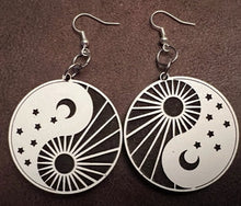 Load image into Gallery viewer, Looking for a unique and stylish way to show off your love for balance and harmony? Look no further than our Yin Yang earrings with moon and stars and sun design!  Crafted with the highest quality materials,
